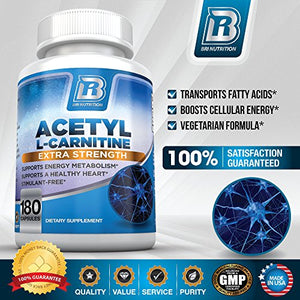 BRI Nutrition Acetyl L-Carnitine - Natural Supplement to Help Boost Energy Production, Support Memory/Focus, Promote Positive Mood - 500mg 180 Vegetable Cellulose Capsules