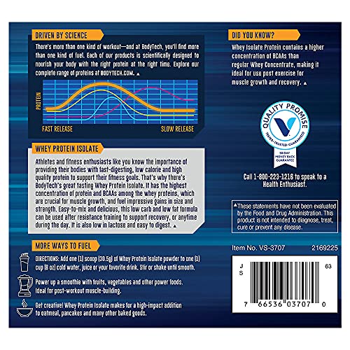 Whey Protein Isolate Powder with 25 Grams of Protein per Serving, BCAA's Ideal for Post Workout Muscle Building and Growth, Contains Milk and Soy, Salted Caramel (1.5 Pounds) by BodyTech
