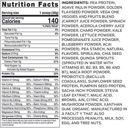 Vega One Organic, Berry, Meal Replacement Protein Powder, Vegan, Plant Based, Superfood, Vitamins, Probiotics, Dairy Free, Gluten Free, Pea Protein for Women and Men, 12.1 Ounces (9 Servings)