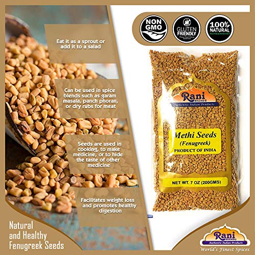 Rani Fenugreek (Methi) Seeds Whole 7oz (200g) Trigonella foenum graecum~ All Natural | Vegan | Gluten Friendly | Non-GMO | Indian Origin, used in cooking & Ayurvedic spice