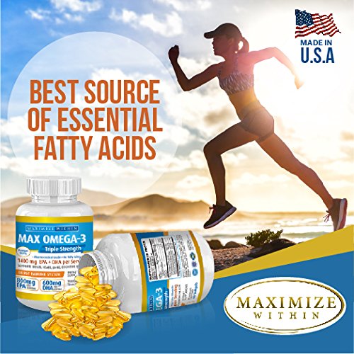 Max Omega 3 Fish Oil Pills - Triple Strength Fish Oil Supplement (2000 mg Total Omega 3 Fatty Acids: 600mg DHA + 800 mg EPA per Serving)