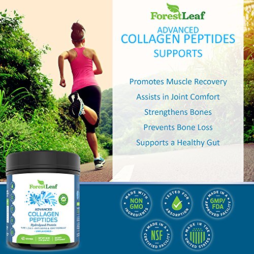 Advanced Hydrolyzed Collagen Peptides – Unflavored Protein Powder - Mixes Into Drinks and Food - Pasture Raised, Grass Fed - for Paleo and Keto; Joints and Bones - 41 Servings - by ForestLeaf