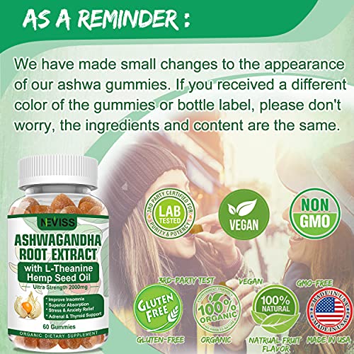 Ashwagandha Gummies, 2000mg Organic Ashwagandha Root Extract Supplement for Men & Women, 120 Count Ashwagandha for Stress & Anxiety Relief, Mood Calm, Relaxation, Adrenal & Immune Support (2pack)