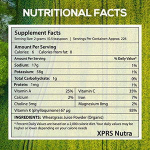 XPRS Nutra Organic Wheatgrass Juice Powder - Sustainably Grown in The US - Instant Wheat Grass Juice Powder Made from Concentrated Juice - More Potent Than Organic Wheatgrass Powder (16 oz)