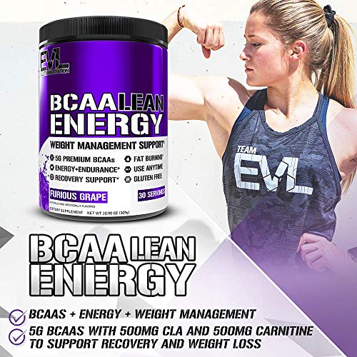 Evlution Nutrition BCAA Lean Energy - Essential BCAA Amino Acids + Vitamin C, Fat Burning & Natural Energy, Performance, Immune Support, Lean Muscle, Recovery, Pre Workout, 30 Serve, Furious Grape