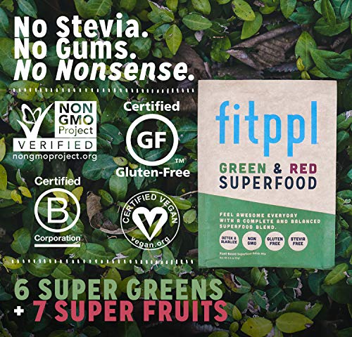 Vegan Green & Red Alkalizing Superfood by fitppl | Organic Ingredients Camu, Chlorella, Spirullina & Moringa for Immune Support | Eco-friendly, Stevia & Gluten Free Keto-Friendly Supplement (10 Count)