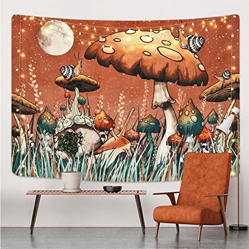 Trippy Mushroom Tapestry Moon and Stars Tapestry Snail Tapestry Plants and Leaves Tapestries Fantasy Fairy Tale Tapestry Wall Hanging for Room(59.1 x 82.7 inches)