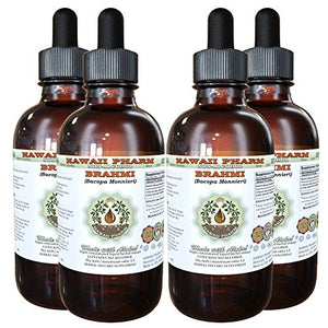 Brahmi Alcohol-Free Liquid Extract, Organic Brahmi Liquid (Bacopa Monnieri) Whole Herb Dried Glycerite 4x4 oz