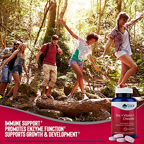 Trace Minerals Zinc + Vitamin C Chewable| Immune Booster | Antioxidant | Growth and Development | Enzyme Function | Gluten Free | Raspberry Flavor | 60 Chewables