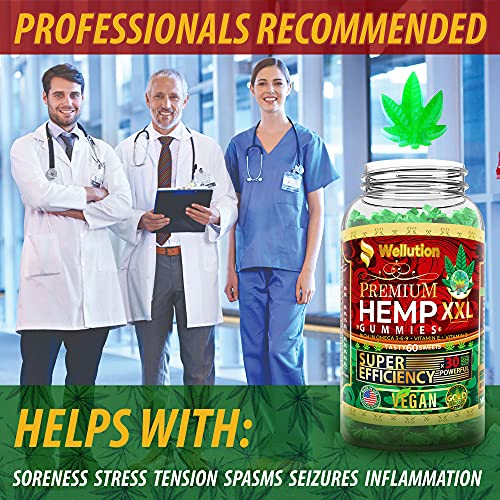 Wellution Hemp Gummies XXL High Potency - Fruity Gummy with Hemp Oil, Natural Hemp Candy Supplements for Soreness, Stress & Inflammation Relief, Promotes Sleep & Calm Mood