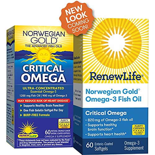 Renew Life Norwegian Gold Adult Fish Oil - Critical Omega, Fish Oil Omega-3 Supplement - Gluten & Dairy Free - 60 Burp-Free Softgel Capsules