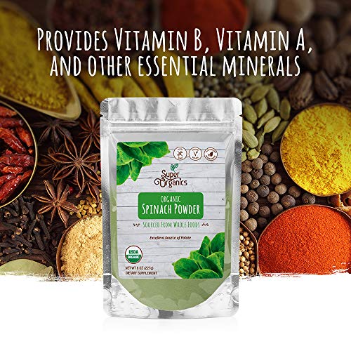Super Organics Spinach Powder | Excellent Source of Folate – Vegan, Gluten-Free & Non-GMO, 8 Oz