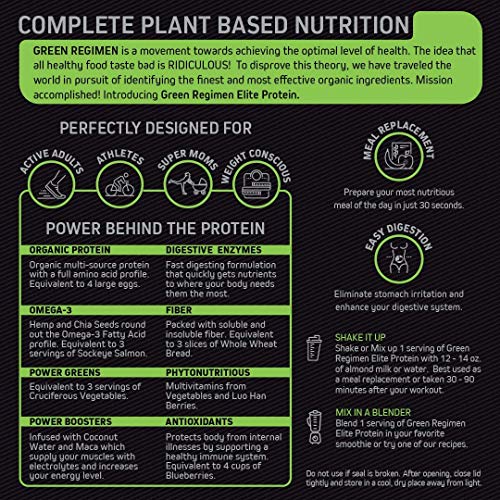 Elite Protein - Organic Plant Based Protein Powder, Chocolate, Pea and Hemp Protein, Muscle Recovery and Meal Replacement Protein Shake, USDA Organic, Non-GMO, Dairy-Free - Vegan - 30 Servings