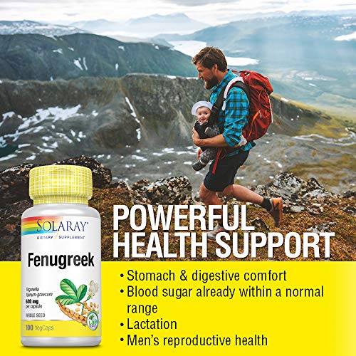 Solaray Fenugreek Seed 620mg | Healthy Digestion, Blood Sugar & Lactation Support | Non-GMO & Vegan | 100ct, 50 Serv