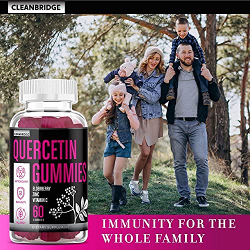 Quercetin 1000mg with Zinc, Vitamin C, Elderberry Gummies Supplements for Kids Adults Immune Lung Support Supplement, Quercitin VIT C Gummy Immunity Vegan Chewable Vitamins - Capsules Powder (2 Pack)