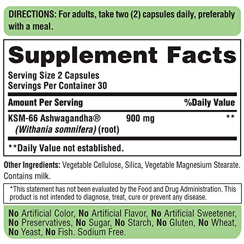 Puritan's Pride Ashwagandha KSM-66 Occasional Stress Support, 450mg, 60 Capsules (21655), 60 Count