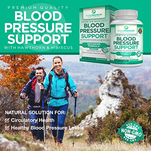 Premium Blood Pressure Support Supplement by PurePremium with Hawthorn & Hibiscus - Supports Cardiovascular & Circulatory Health - Vitamins & Herbs Promote Heart Health - 90 Caps