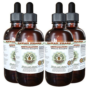 Ashwagandha Alcohol-Free Liquid Extract, Organic Ashwagandha (Withania Somnifera) Dried Root Glycerite 4x4 oz