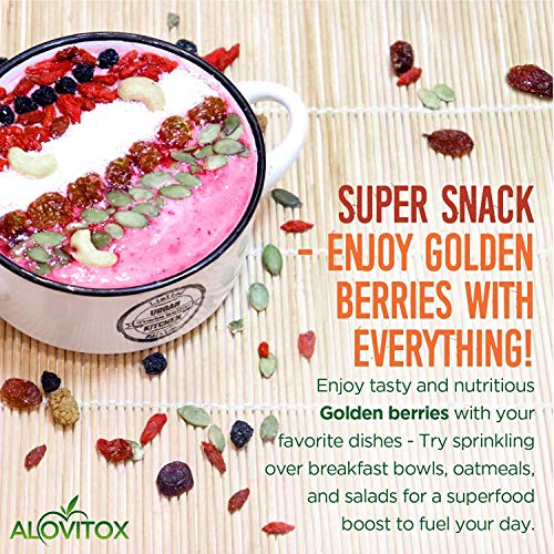 Alovitox Organic Sun Dried Golden Berries 16 Oz - Raw, Vegan, Gluten Free Super Snack High in Protein, Dietary Fiber, Vitamin A & C - Incan Gooseberries for Eating, Trail Mix, Smoothies and Salads