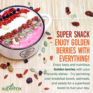Alovitox Organic Sun Dried Golden Berries 16 Oz - Raw, Vegan, Gluten Free Super Snack High in Protein, Dietary Fiber, Vitamin A & C - Incan Gooseberries for Eating, Trail Mix, Smoothies and Salads