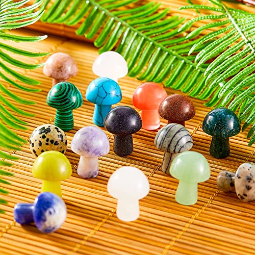 16 Pieces Crystal Mushroom Sculpture Mini Mushrooms Decor Decorative Gemstone Mushroom Decoration Colorful Mushroom Stone Decor Crafts for Garden Yard Decor (Retro Style)