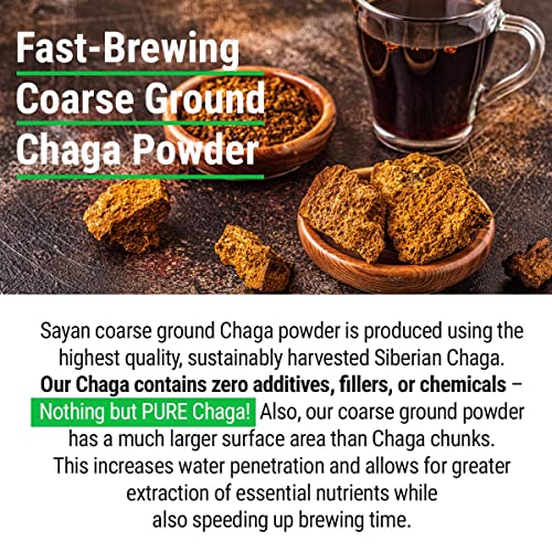 Sayan Siberian Raw Ground Chaga Powder 1 Lbs (454g) - Wild Forest Mushroom Tea, Powerful Adaptogen Antioxidant Supplement - Support for Immune System, Digestive Health and Inflammation Reduction