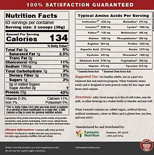 Whey Fantastic - Chocolate - Made from 100% Pure Grass Fed Whey Protein - 5lb Bulk - Optimum Blend of Undenatured Whey Isolate, Concentrate & Hydrolysate - Non-GMO, Soy & Gluten Free - 63 Servings
