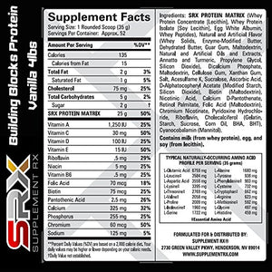Supplement Rx (SRX) - Building Blocks Protein Creamy Vanilla 4 lbs, Whey Protein Powder Concentrate, Whey Protein Isolate, Egg White Protein Powder, Weight Loss, Gluten Free, Protein Shake Powder