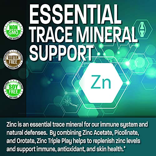 Bronson Zinc Triple Play 30 mg Triple Coverage Immune Support Zinc Supplement with Zinc Acetate, Picolinate & Orotate - Immune, Antioxidant & Skin Health Support - 100 Vegetarian Capsules