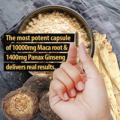 10000mg Maca Root Capsules (w/ Black Maca) + 1400mg Korean Red Panax Ginseng Extract as Maca Root Capsules for Women & Maca Root Capsules for Men for Reproductive Health & Natural Energy (2 Months)