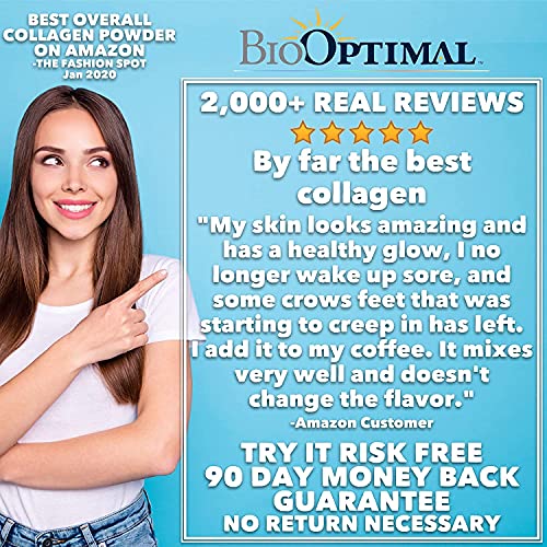 BioOptimal Collagen Powder, Collagen Peptides, Grass Fed, Non-GMO Premium Quality Hydrolyzed Collagen Protein, Pasture Raised, Dissolves Easily, 300 Grams