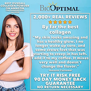 BioOptimal Collagen Powder, Collagen Peptides, Grass Fed, Non-GMO Premium Quality Hydrolyzed Collagen Protein, Pasture Raised, Dissolves Easily, 300 Grams