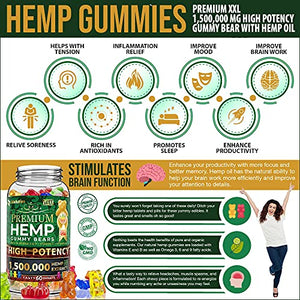 Wellution Hemp Gummies 1,500,000 XXL High Potency - Fruity Gummy Bear with Hemp Oil, Natural Hemp Candy Supplement