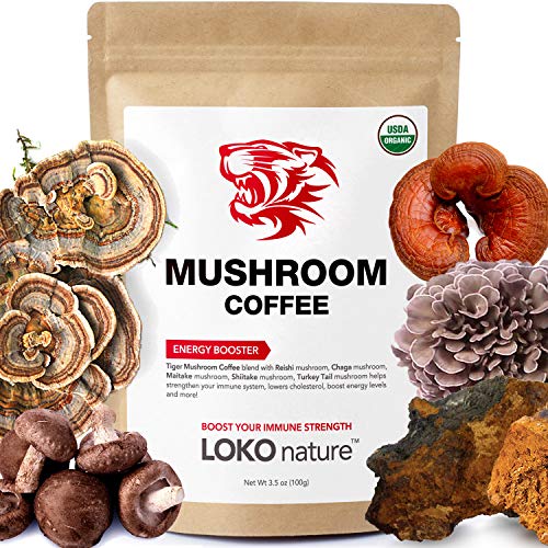 Tiger 5 Mushroom Coffee- Organic Superfood Mushroom Coffee with 100% Arabica, 30 servings, Powerful Natural Ingredients, Antioxidants, Immune System Booster, Vegan, Dairy Free, Non-GMO and Great Taste