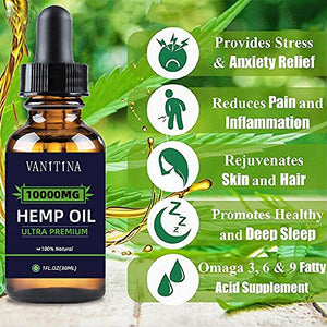 Hemp Oil - 10000 MG Pure Natural Organic Extract Hemp Seed Drops-Reduces Anxiety Stress and Pain,Relief Inflammation Stress, Improves Mood,More Energy Better Sleep (1 Pack of 3)-30000 Total-NW 1776