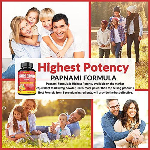 Turmeric Curcumin Extract Capsules 8100mg, 3 Months Supply & Ashwagandha, Triphala, Moringa, Boswellia, Ginger, Tulsi, Black Pepper| Joint Support, Anti Inflammatory| Improve Digestive, Immune System