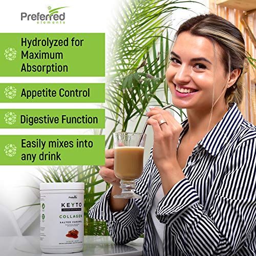 Keto Collagen Protein Powder with MCT Oil – Keto and Paleo Friendly Pure Grass Fed Pasture Raised Hydrolyzed Collagen Peptides Keyto Salted Caramel Flavor