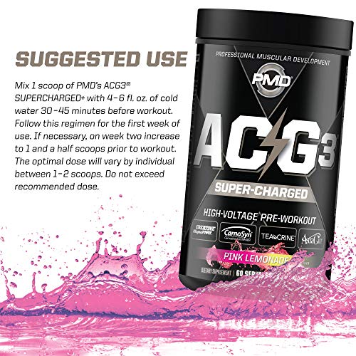 PMD Sports ACG3 Supercharged - Pre Workout - Powerful Strength, High Energy, Maximize Mental Focus, Endurance And Optimum Workout Performance for Men and Women - Pink Lemonade (60 Servings)