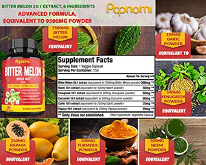 Bitter Melon Extract Capsules equivalent to 9500mg & Neem, Fenugreek, Curcumin, Garlic, Papaya, 5 Months Supply | Lower Balance Blood Sugar Pressure, Support Digestive |Boots Immune System Supplements