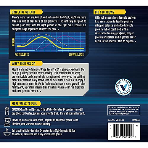 Whey Tech Pro 24 Protein Powder Protein Enzyme Blend with BCAAs to Fuel Muscle Growth Recovery, Ideal for PostWorkout Muscle Building Rich Chocolate (5 Pound) by BodyTech