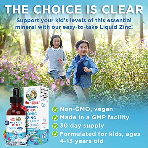 USDA Organic Kids Liquid Ionic Zinc by MaryRuth's | Vegan Liquid Zinc Sulfate + Organic Glycerin | Immune Support & Cognitive Development | Formulated for Ages 4-13 | 2oz