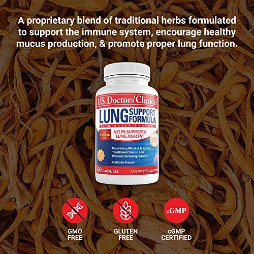 U.S. Doctors' Clinical Lung Support Supplement for Lung and Respiratory Health with Natural Herbs, Magnesium, Vitamin C, and Zinc for Immune Support (Packaging May Vary) [1 Month Supply - 60 Capsules]