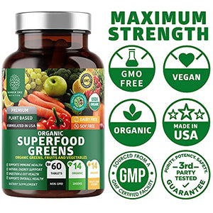 N1N Premium Organic Superfood Greens, Fruits and Veggies [28 Powerful Ingredients] All Natural Superfood Supplement with Alfalfa, Beet Root and Ginger to Boost Energy, Immunity and Gut Health, 60 Ct