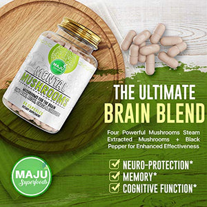 Maju Mental Mushroom Capsules - Mushroom Extract Supplement w/Lion's Mane, Cordyceps, Reishi and Chaga - Boost Your Focus, Energy, Wellness and Immune System - Nootropic Mushrooms Immune Support