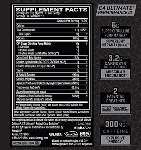 Cellucor C4 Ultimate Pre Workout Powder ICY Blue Razz | Sugar Free Preworkout Energy Supplement for Men & Women | 300mg Caffeine + 3.2g Beta Alanine + 2 Patented Creatines | 12 Servings, 6.7726 Ounce