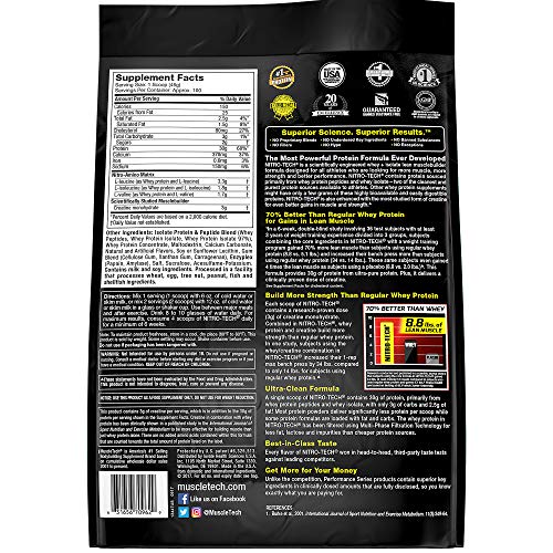 Whey Protein Powder | MuscleTech Nitro-Tech Whey Protein Isolate & Peptides | Lean Protein Powder for Muscle Gain | Muscle Builder for Men & Women | Sports Nutrition | Vanilla, 10 lb (100 Servings)