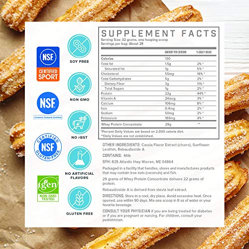 SFH Pure Whey Protein Powder (Churro) by SFH | Best Tasting 100% Grass Fed Whey | All Natural | 100% Non-GMO, No Artificials, Soy Free, Gluten Free | (Churro, 31.6 Ounce (Pack of 1))