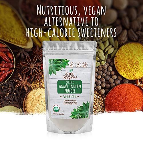 Super Organics Agave Inulin Powder | Vegan Sweetener | Good Source of Fiber | Organic Superfood Powder | Raw Superfoods | Whole Food Supplement – Vegan, Gluten-Free & Non-Gmo, 8 Oz