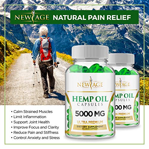 Hemp Oil Capsules Pills - 2 Pack - 5000 Hemp Extract - Natural Sleep & Mood Support - Made in The USA - Maximum Value - Rich in Omega 3,6,& 9