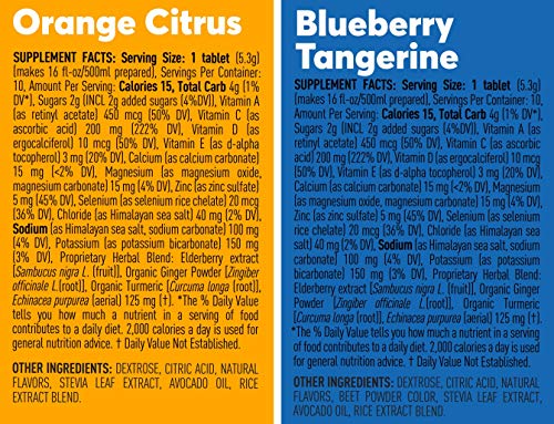 Nuun Immunity: Immune Support Hydration Supplement, Electrolytes, Antioxidants, Vitamin C, Zinc, Turmeric, Elderberry, Ginger, Echinacea - Blueberry Tangerine + Orange Citrus - 4 Tubes (40 Servings)